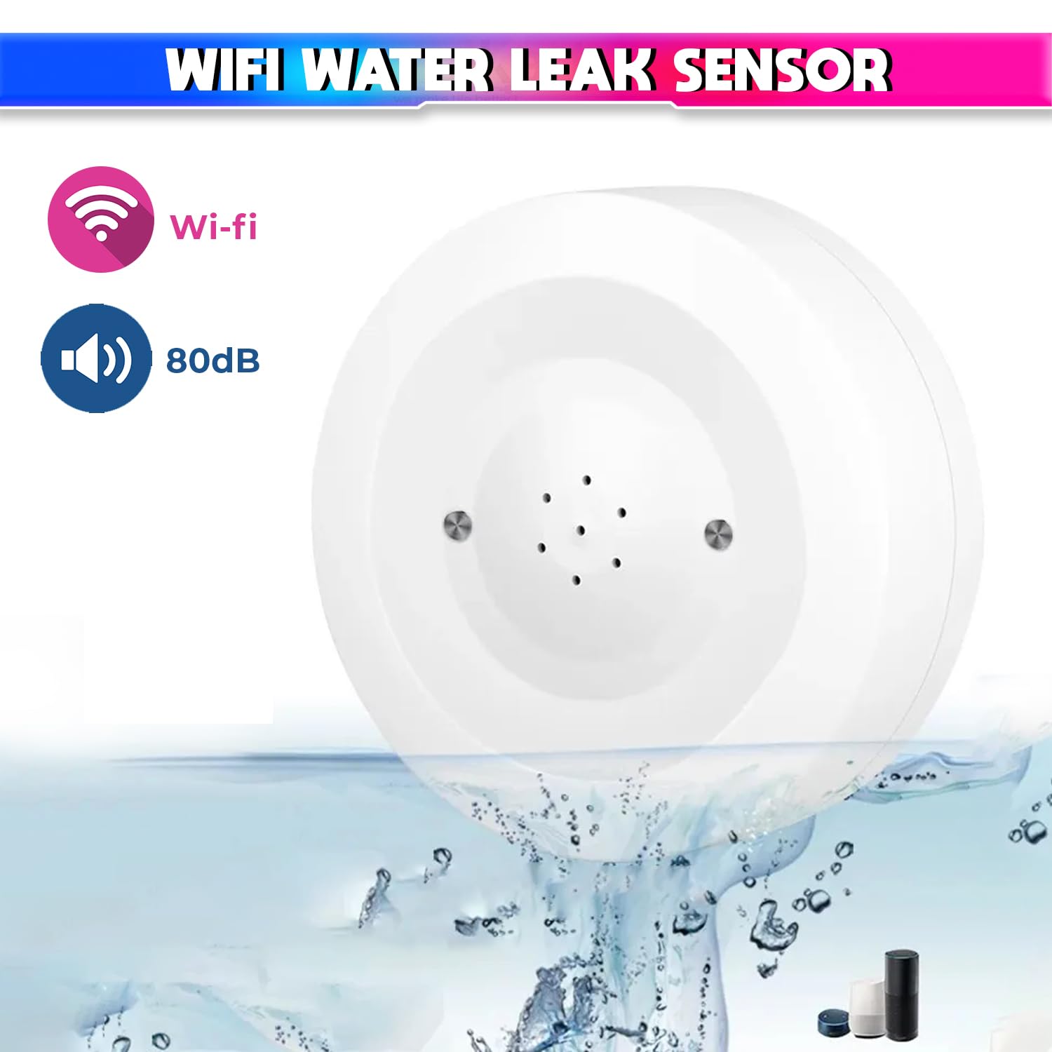Water Leakage Sensor, WiFi Water Leak Detector with 80dB Loud Alarm and SmartLife Mobile App