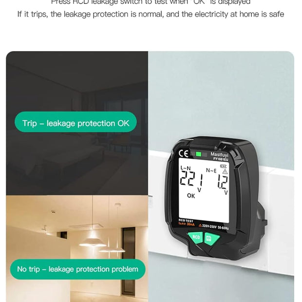 230VAC Voltage Detector Circuit Analyzer With Rcd Test,Backlit, Lcd Display And 2Xcr2032 Battery amiciKart