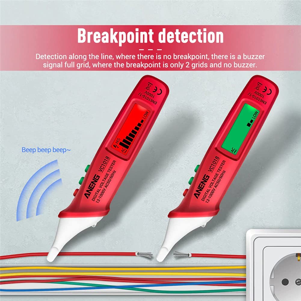 amiciSense Touchless Tester Pen AC 12-1000v High Precision Non-Contact Voltage Detector with Breakpoint Detection, Adjustable Sensitivity