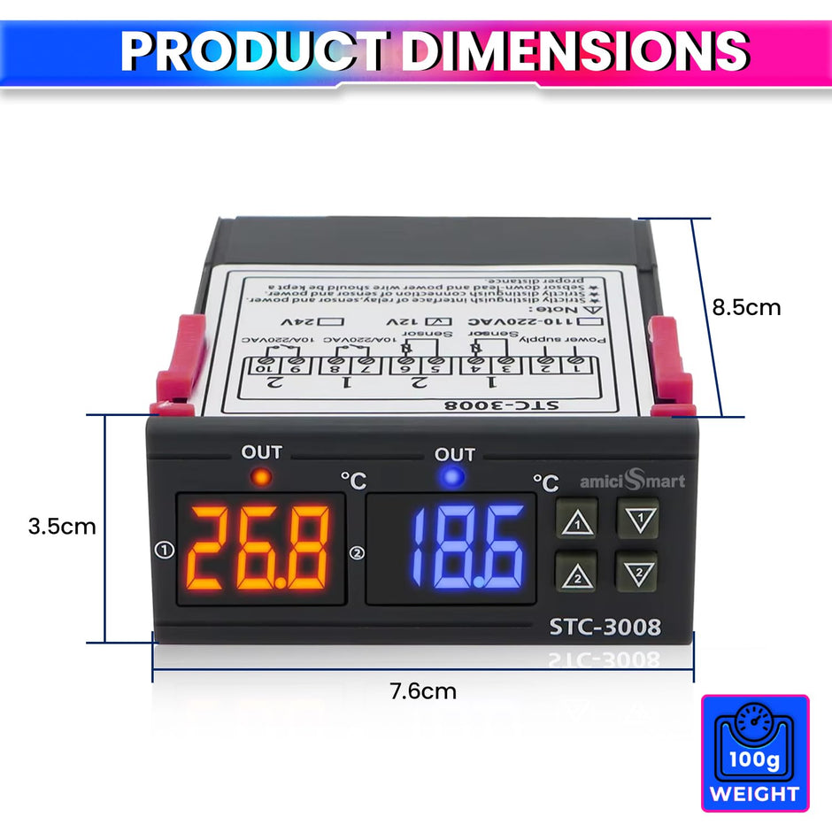 Digital Temperature Controller DC 12V Thermostat with Dual 10A Relay Outputs for Precise Heating and Cooling Control