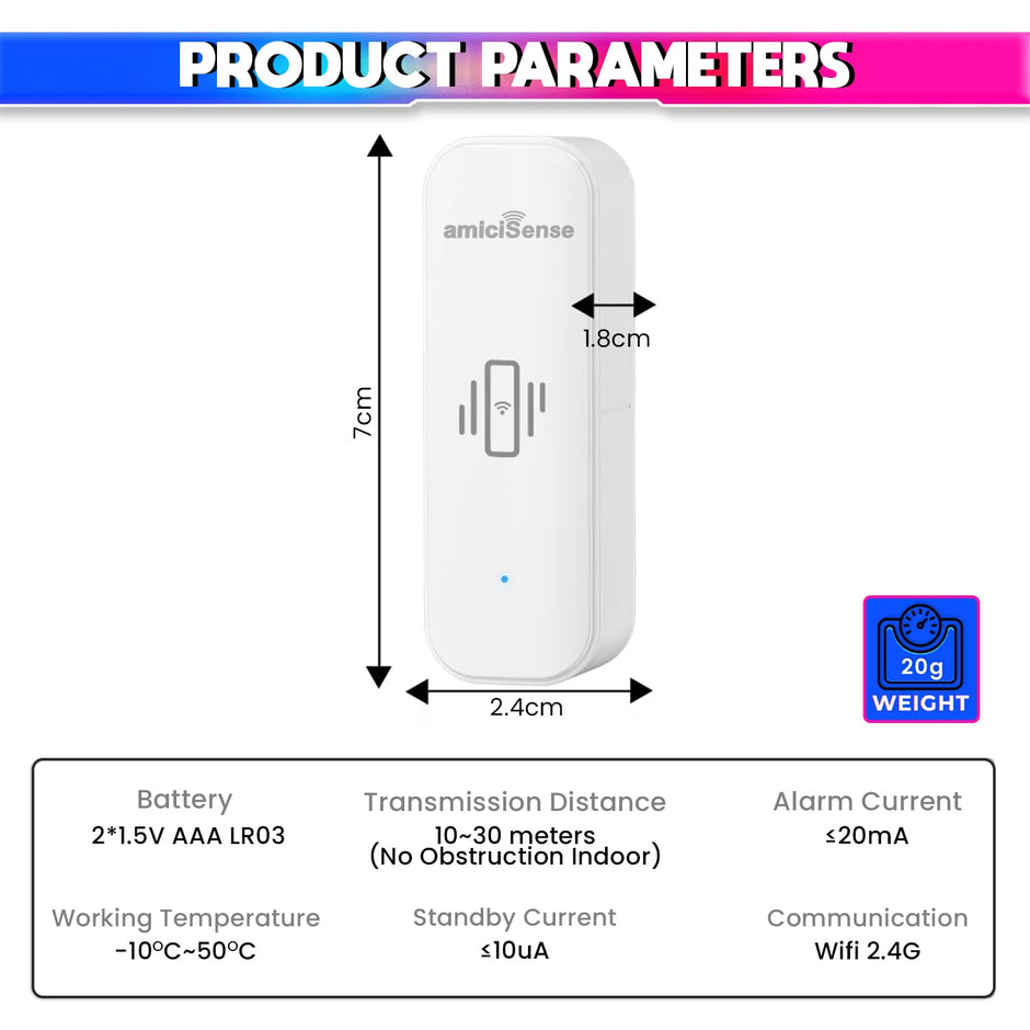 WiFi Vibration Sensor – Real-Time Notification Alerts, Adjustable Sensitivity, SmartLife App Support