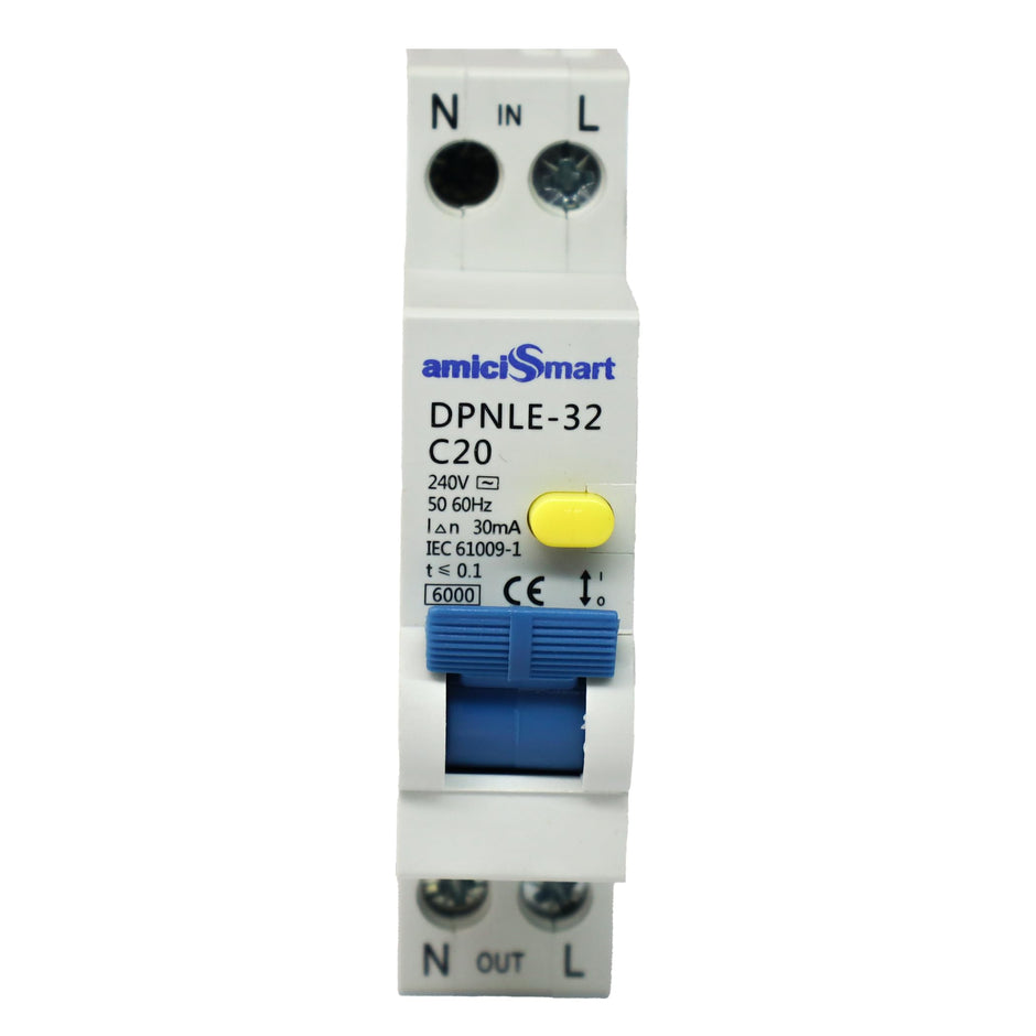 RCBO, Single Module 220V Residual Current Circuit Breaker with Over Current and Leakage Protection amiciKart