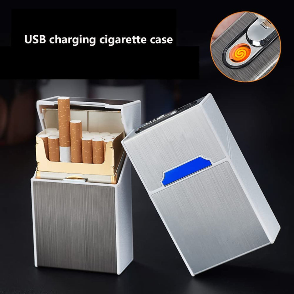 Rechargeable Cigarette Lighter with Case, USB Charging & 20-Pcs Metallic Holder