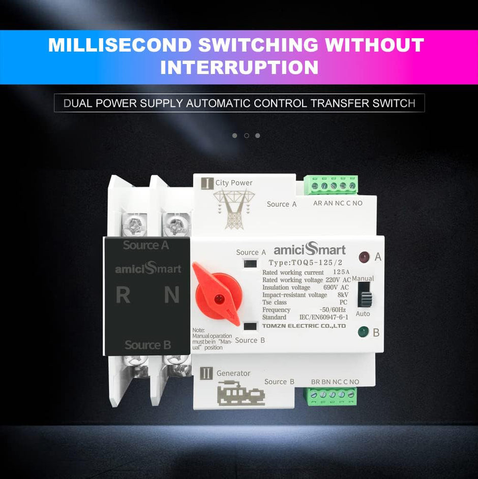 Dual Power Automatic Control Transfer Switch, 125A amiciKart