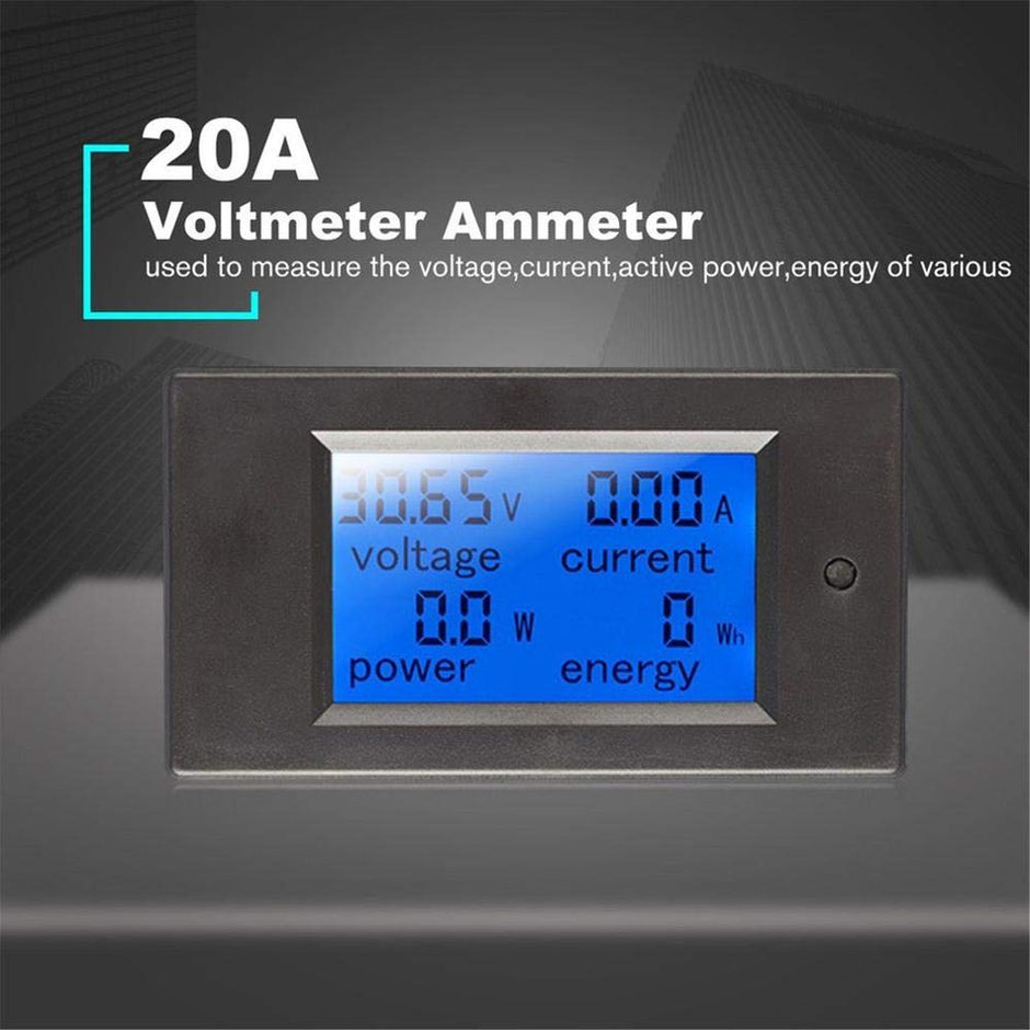 DC 4-in-1 Energy Meter, 6.5–100V 20A (2kW) Power Meter with Digital Display & Blue Backlight