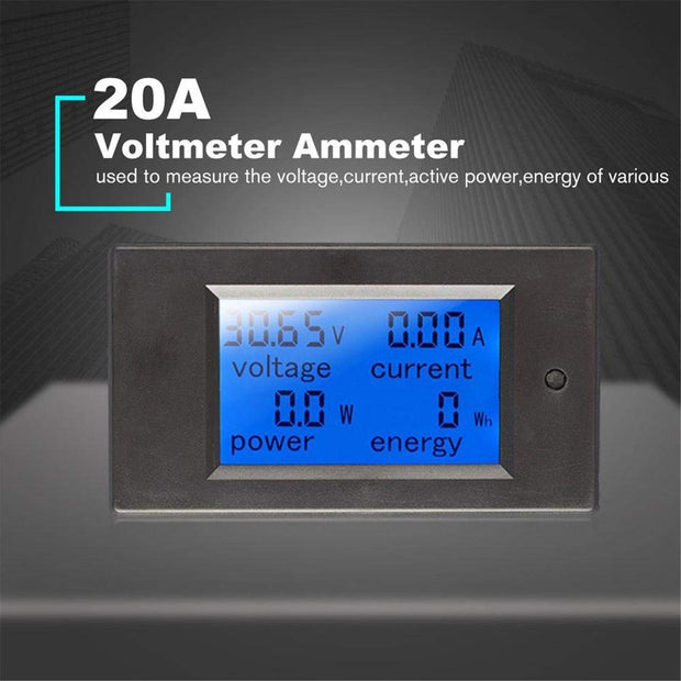amiciSense DC Energy Meter 4 in 1, 6.5V-100V 20A (2kW) Power Meter Digital Display with Blue Back Light (DC 2KW Energy Meter), Corded Electric