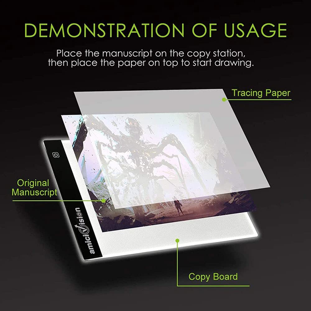 LED Lighted Tracing Board A4 Size Drawing Board with Brightness Controlled Touch Button amiciKart