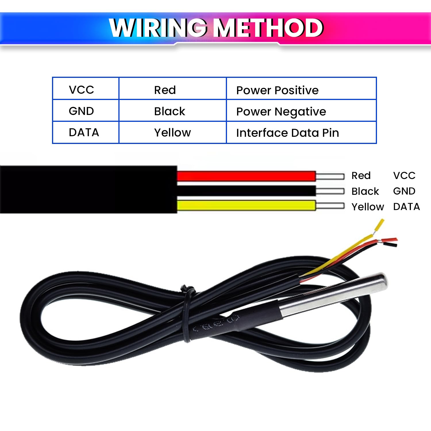 Waterproof Temperature Sensor Module Kit with 100CM Stainless Steel Probe & Terminal Adapter High-Precision Digital Sensor for Uno, Raspberry Pi, ESP32
