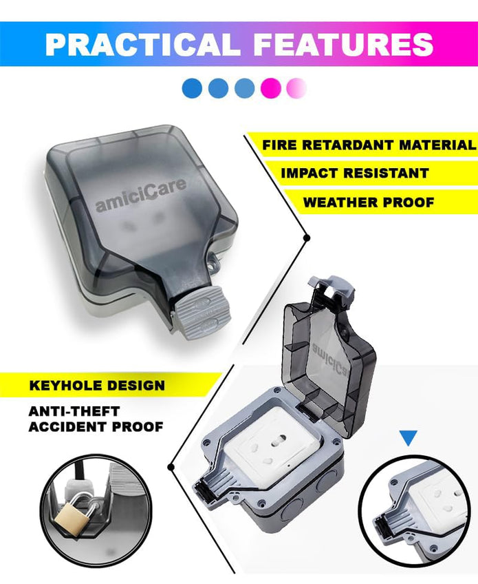 Waterproof Power Socket, 6/16Amp Outdoor Electric Switch Socket Box IP66 (Single Socket)