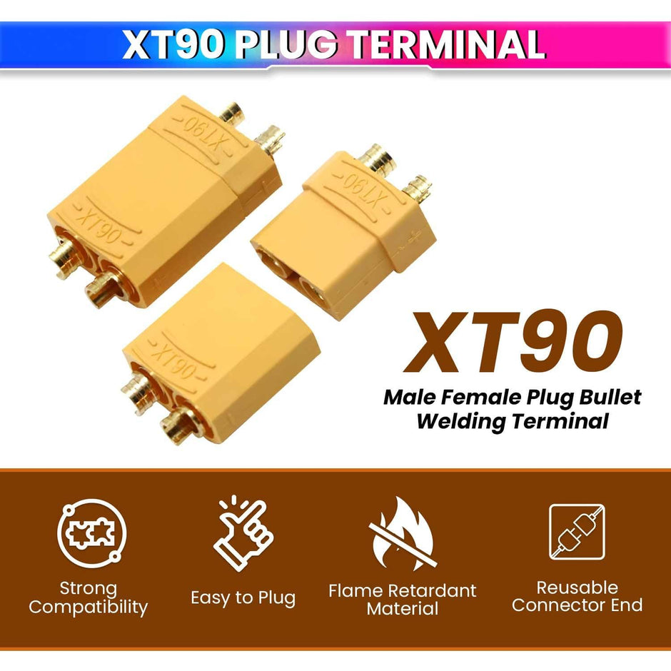 amiciTools XT60 Male & Female Plug Bullet Welding Terminal | Durable Connectors for RC Models, DIY Electronics, etc (5 Pair)