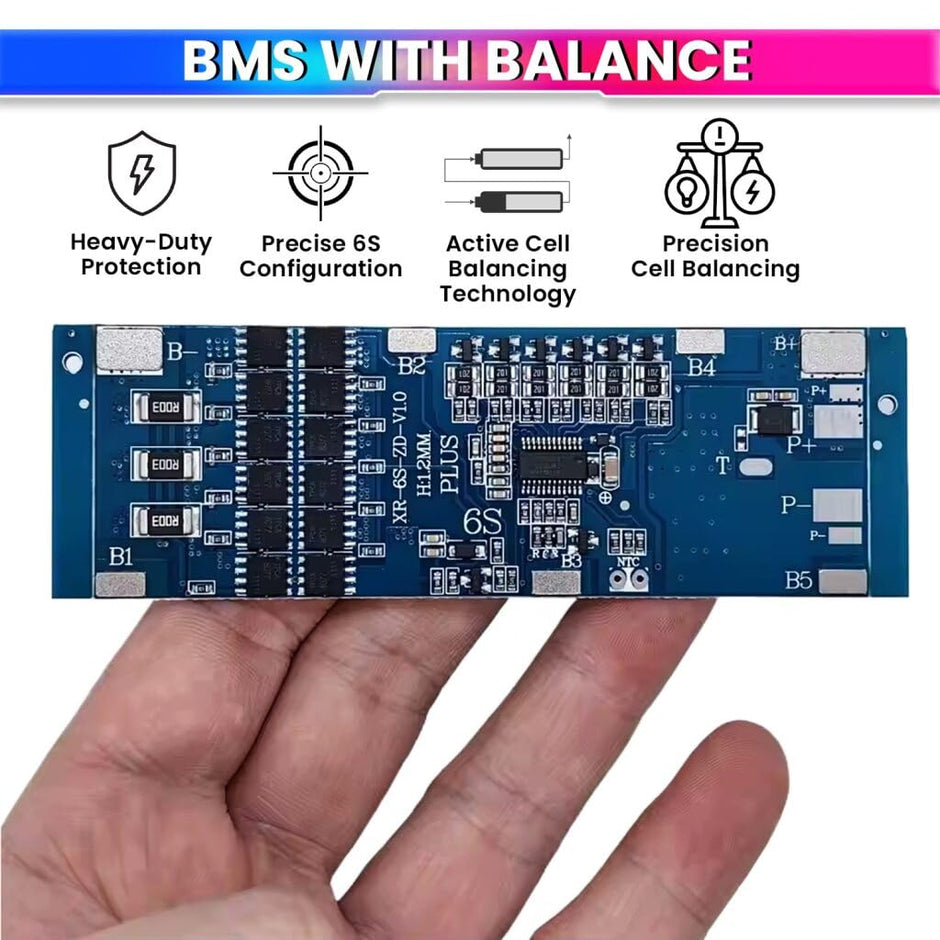 Smart Battery Management System Active Balancer Board with 24V 6S 30A Heavy-Duty BMS Protection Board for Li-Ion