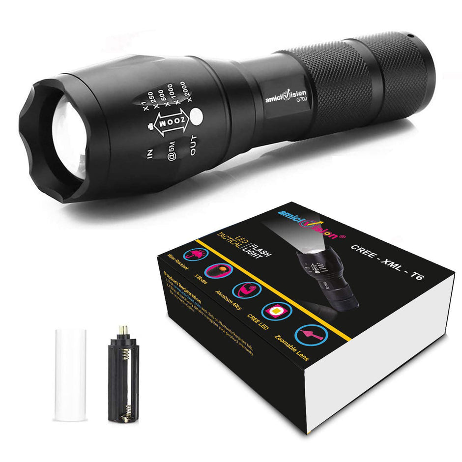 Metal LED Flashlight, XHP50 Zoomable Torch with 5 Modes, Rechargeable 2600mAh Battery & Water-Resistant Body