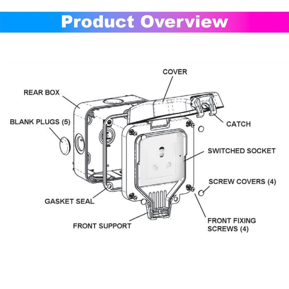Waterproof Power Socket, 6/16Amp Outdoor Electric Switch Socket Box IP66 (Single Socket)