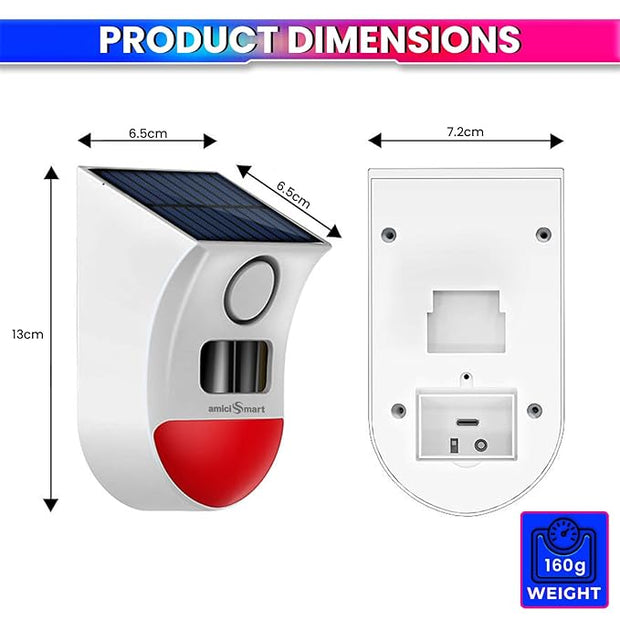 WiFi Motion Sensor Alarm with Solar Charging – Smart PIR Siren, Remote & App Control
