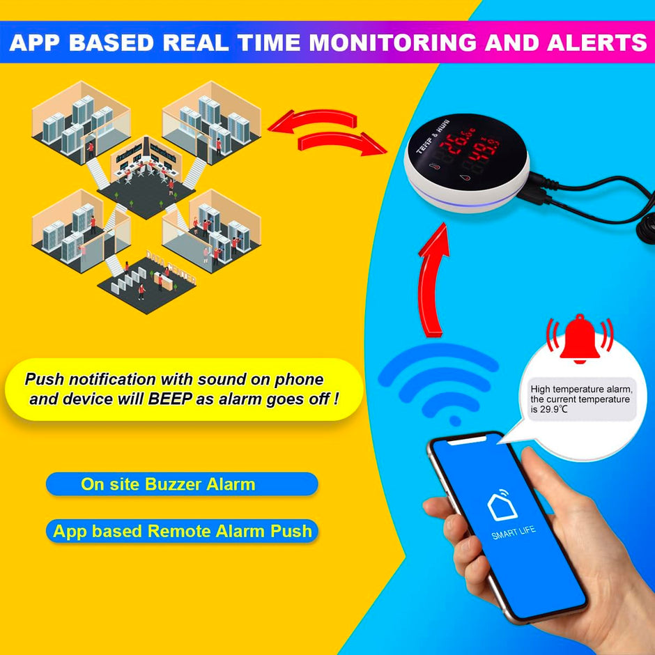Smart Temperature & Humidity Monitor – App Control, Alarm, Data Export & Automation amiciKart