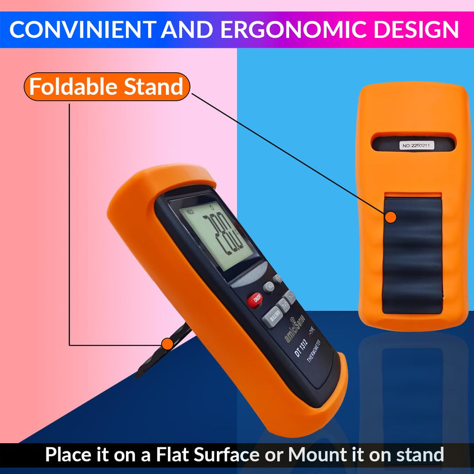 2-Channel K-Type Thermocouple Thermometer, -200°C to 1370°C, High Precision Handheld Temp Meter with 4×AAA Batteries