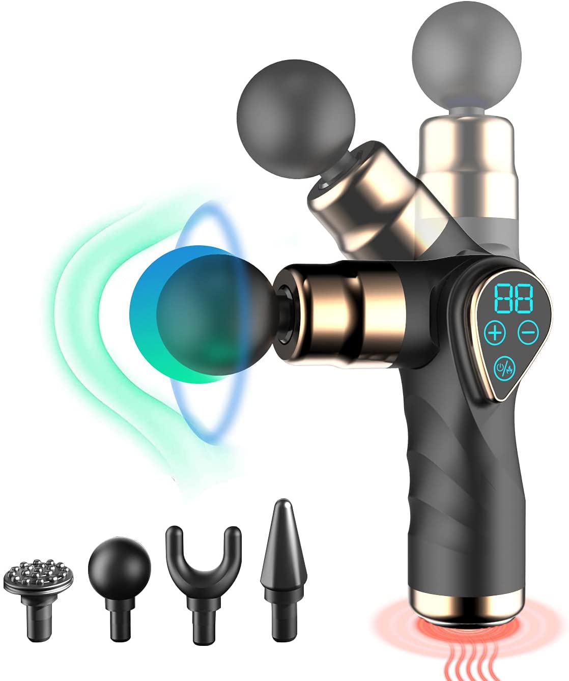 Wireless Massager, USB Rechargeable Muscle Relaxation Gun with Hot Compress and 4 Head amiciKart c0tmiz-hs.myshopify.com