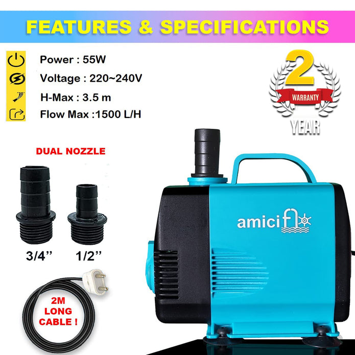 Submersible Water Pump with Pure Copper Winding Motor High Lift upto 3.5m with Thermal Protection & Silent Operation