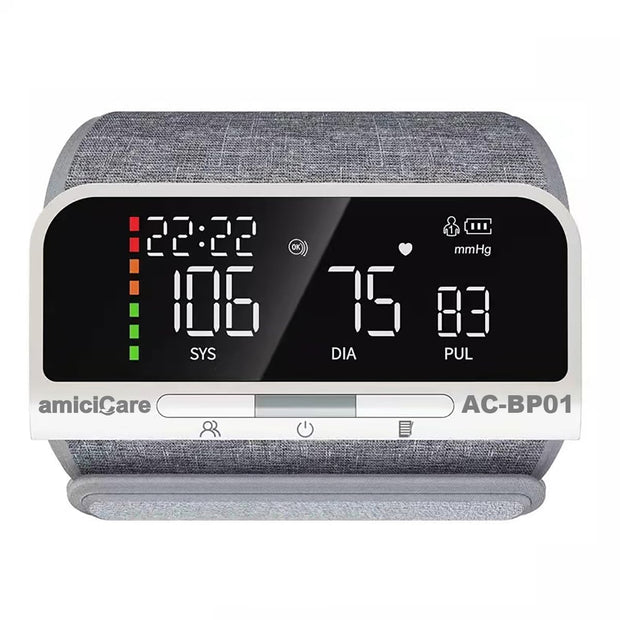 amiciCare Arm Blood Pressure Monitor with Bluetooth - Rechargeable BP Machine Stores 240 Readings for 2 Users, Auto Cuff Correction Warning