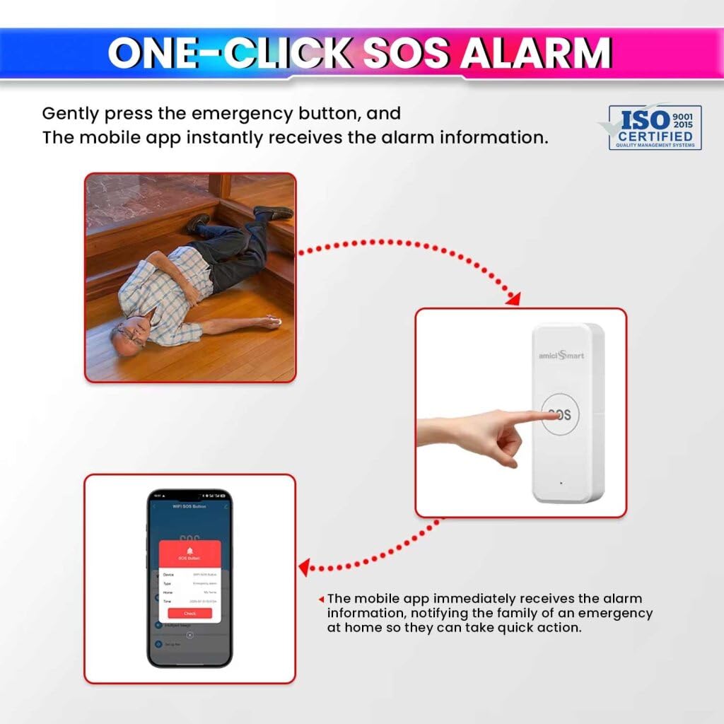 Wi-Fi SOS Call Button Wireless Emergency Alert Transmitter One-Touch Alarm SmartLife App Control