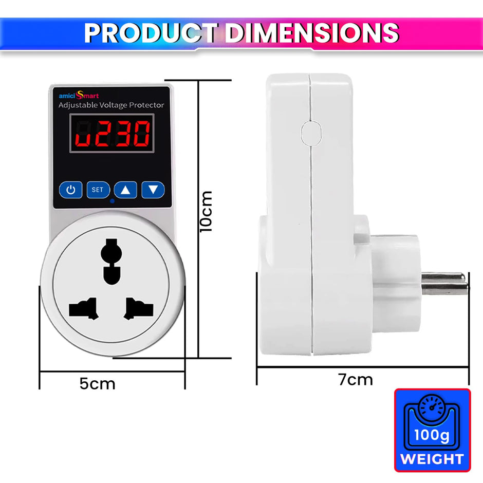 Socket Voltage Protector 16A Load Capacity with 6A Plug Over & Under Voltage Protection with LED Display