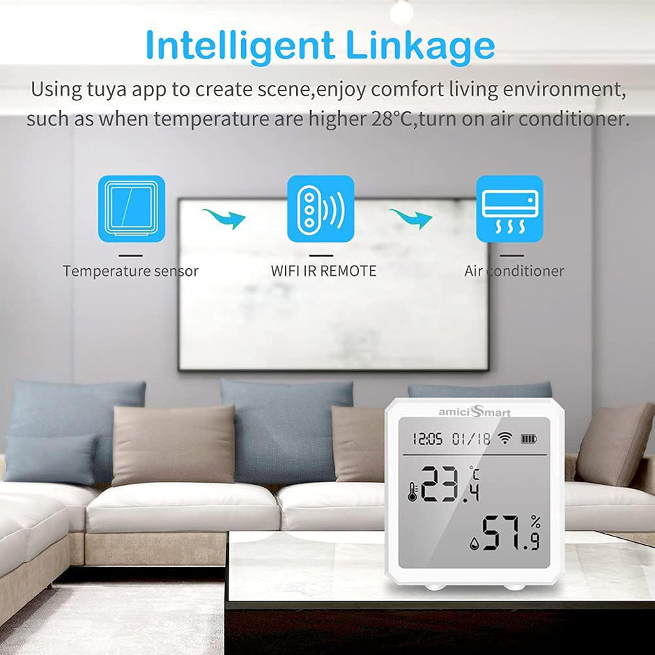 amiciSmart WiFi Temperature Humidity Monitor, Thermometer Hygrometer Sensor with App Control and Built-In Alarm