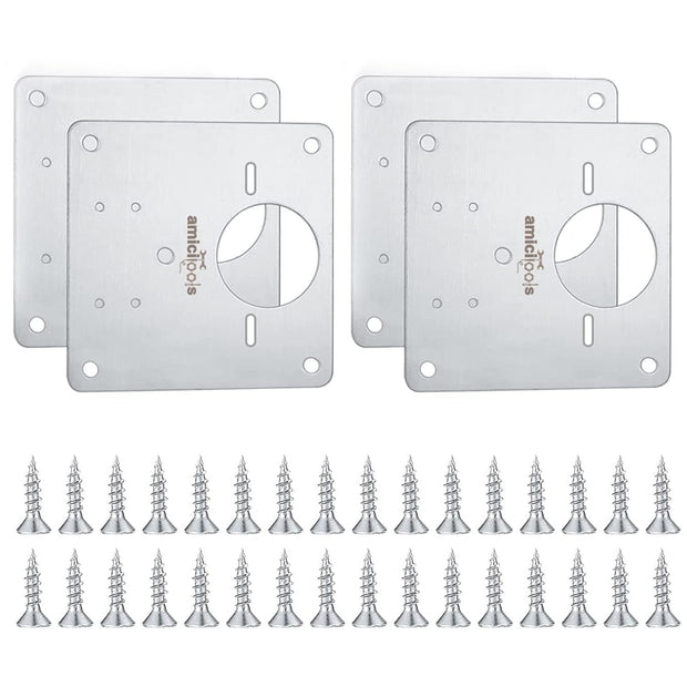 SS202 Stainless Steel Hinge Repair Plate with Screws for Cabinet & Shelf (4-Pcs)
