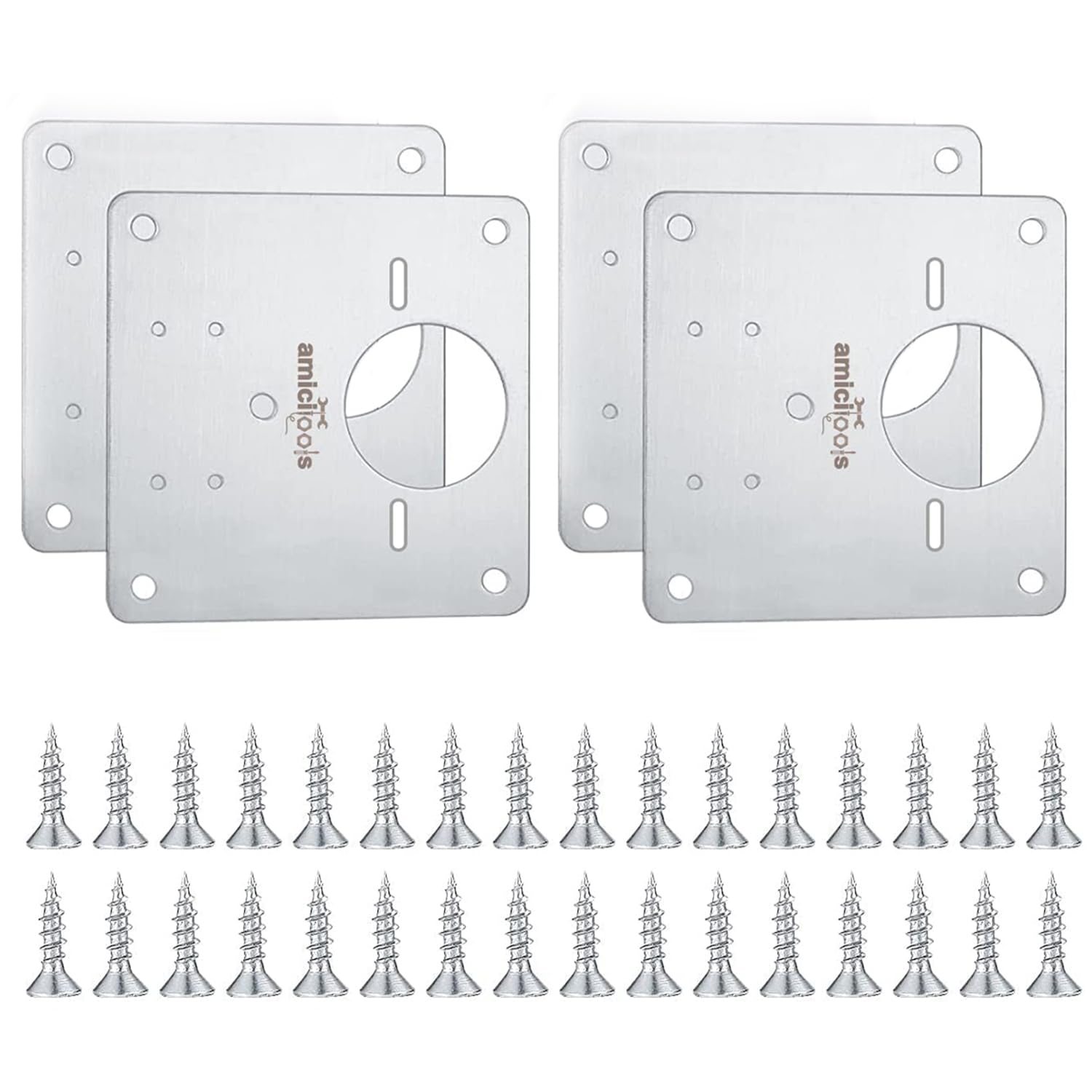 SS202 Stainless Steel Hinge Repair Plate with Screws for Cabinet & Shelf (4-Pcs)