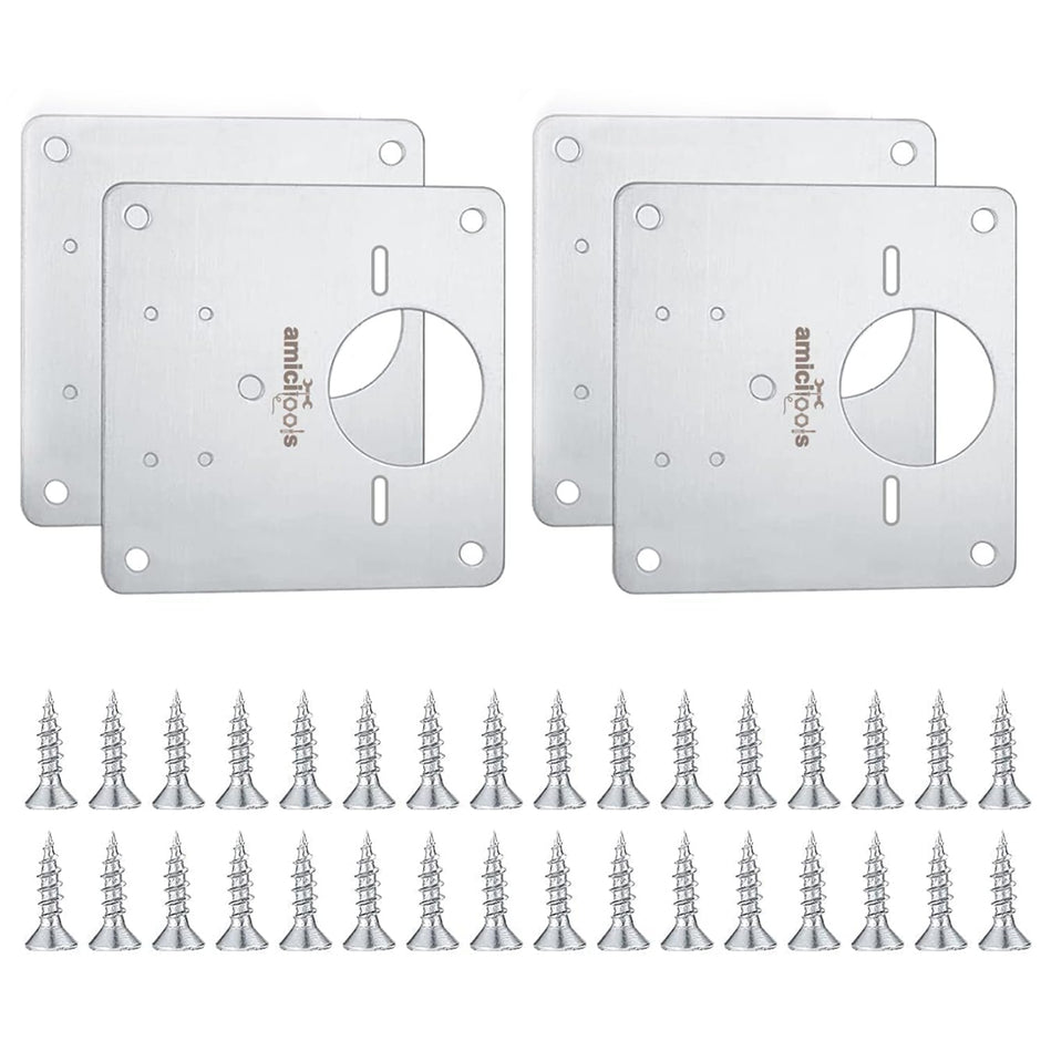 SS202 Stainless Steel Hinge Repair Plate with Screws for Cabinet & Shelf (4-Pcs)