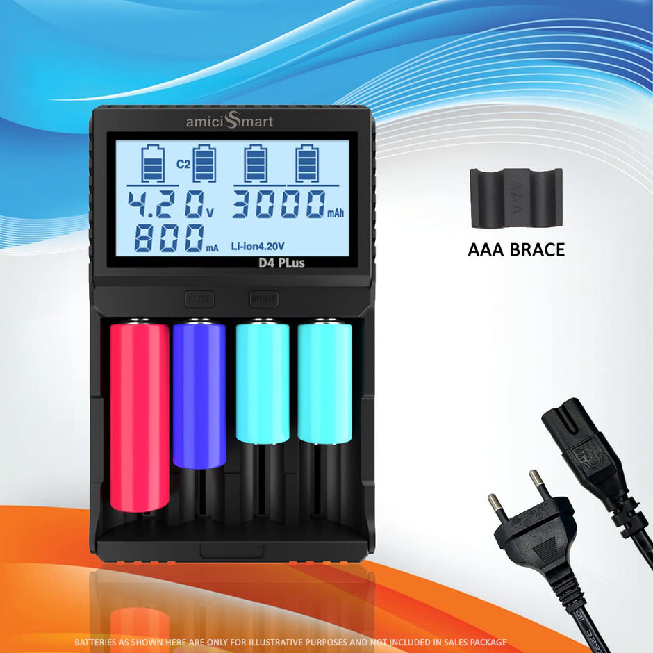 Intelligent 4-Slot Battery Charger with LCD Display & Adjustable Current amiciKart