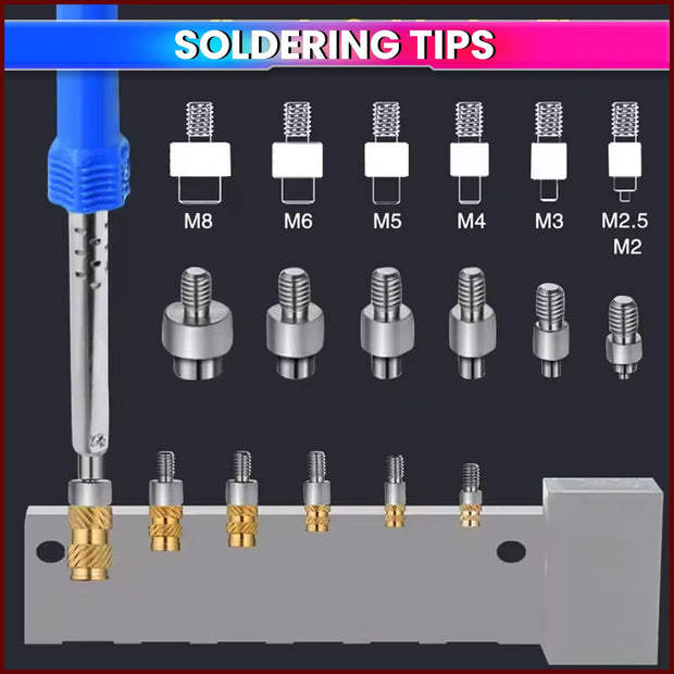 Heat Insert Nut Soldering Iron Tip Set for 3D Printing – M2 M2.5 M3 M4 M5 M6 M8 Brass Insert Installation Tools