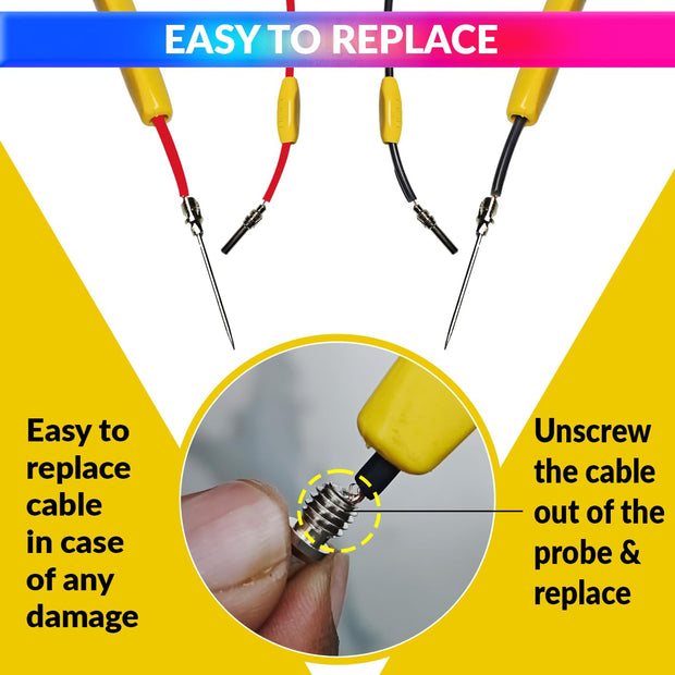 Reusable Extra Long Pins Test Leads Probe Replacement Pair Cable for Digital Multimeter amiciKart