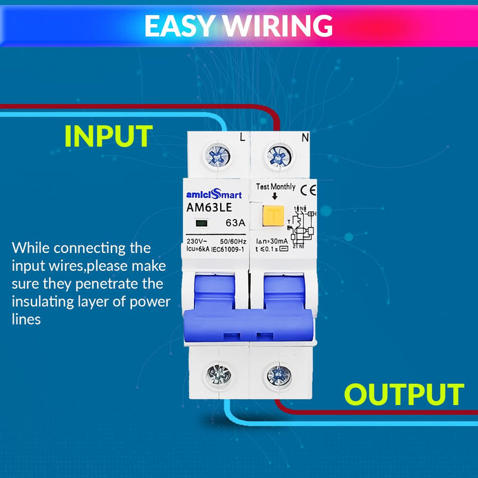 63A RCBO Circuit Breaker Overcurrent, Short-Circuit & Leakage Protection with On/Off Switch
