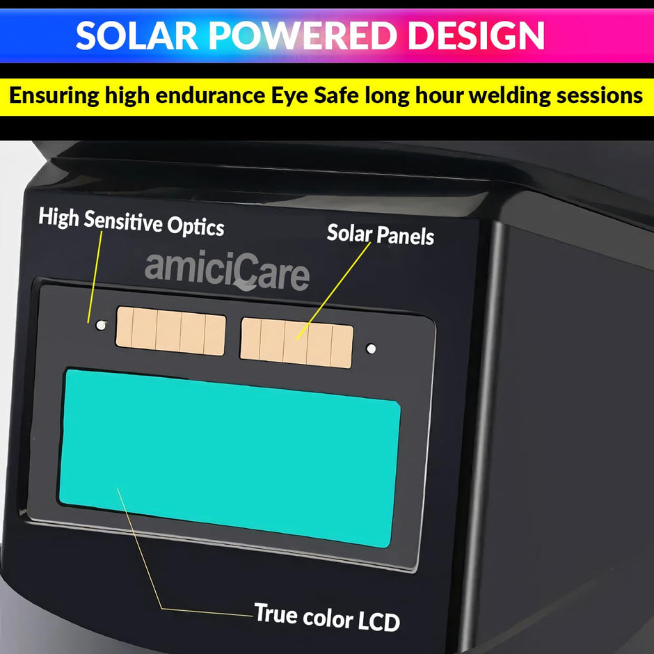 Solar-Powered Auto-Darkening Welding Helmet, Auto Dimming Facemask for Welding Grinding