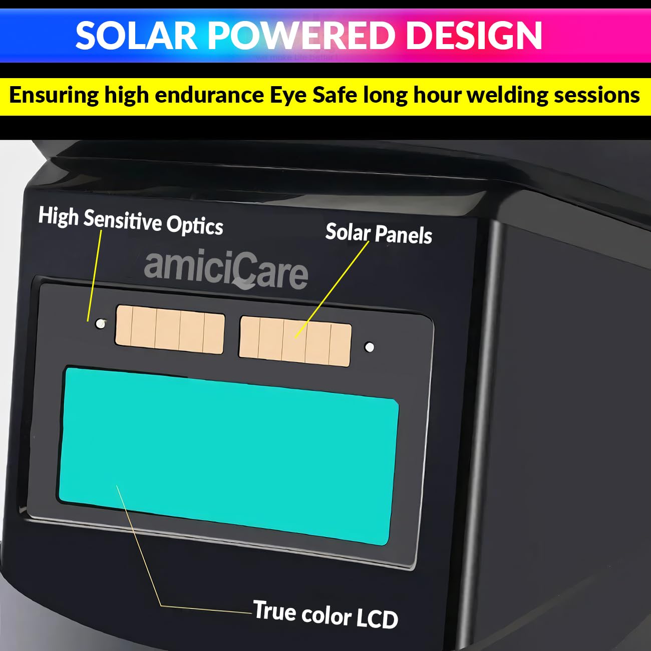 Solar-Powered Auto-Darkening Welding Helmet, Auto Dimming Facemask for Welding Grinding