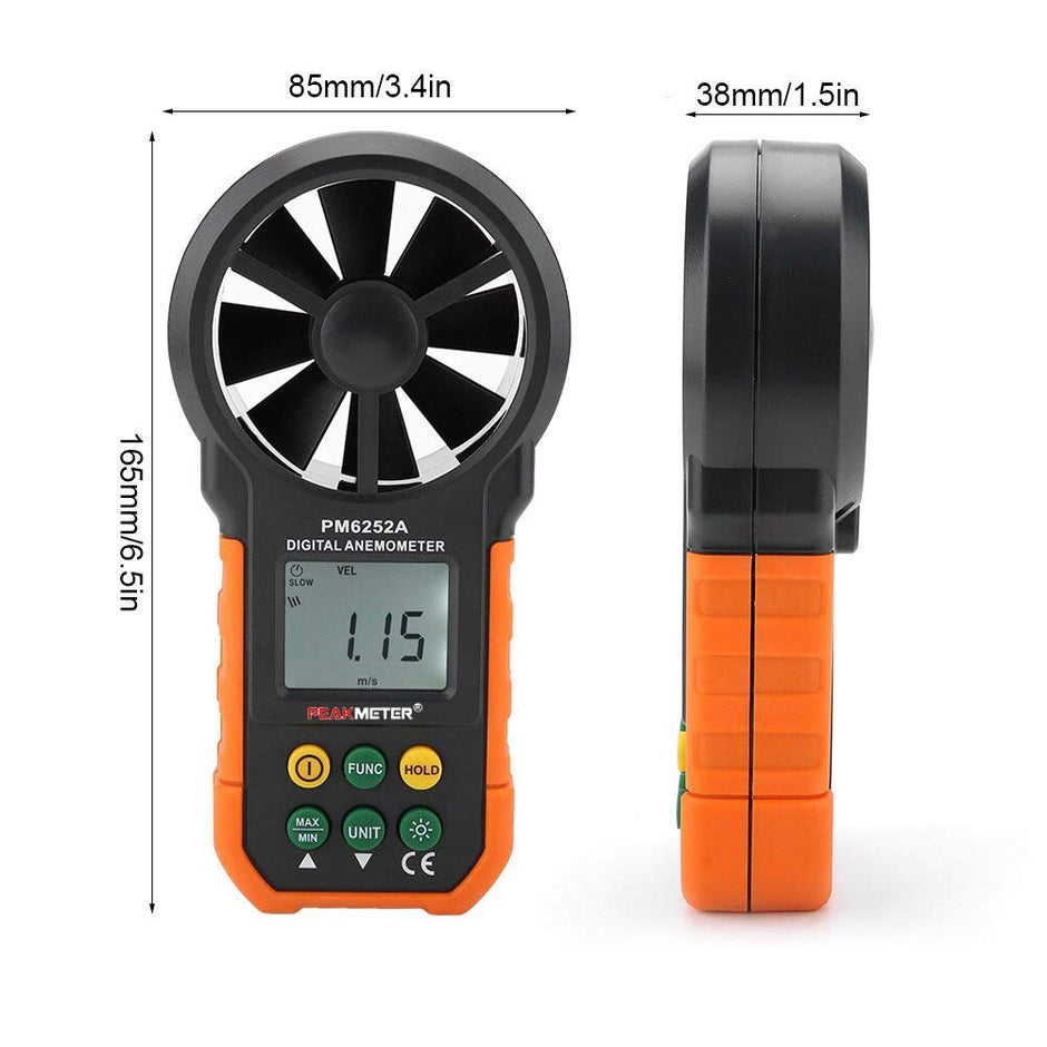 PEAKMETER PM6252A Digital Anemometer, Handheld Wind Speed & Air Volume Meter with LCD & Backlight