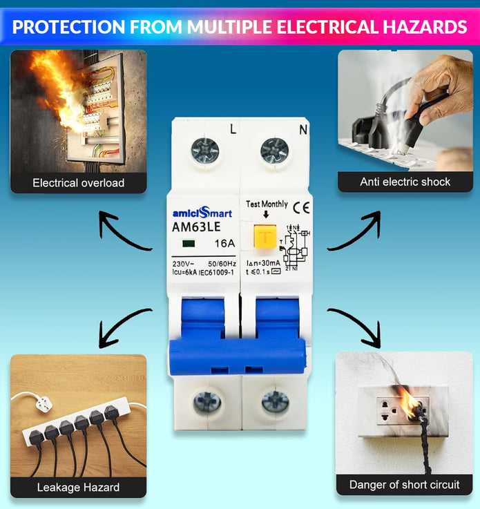 RCBO, 220V Residual Current Circuit Breaker with Leakage, Overcurrent & Short-Circuit Protection with Separate Leakage Control Switch
