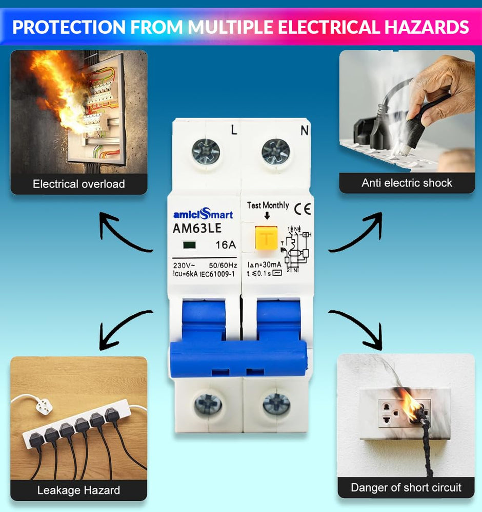 RCBO, 220V Residual Current Circuit Breaker with Leakage, Overcurrent & Short-Circuit Protection with Separate Leakage Control Switch