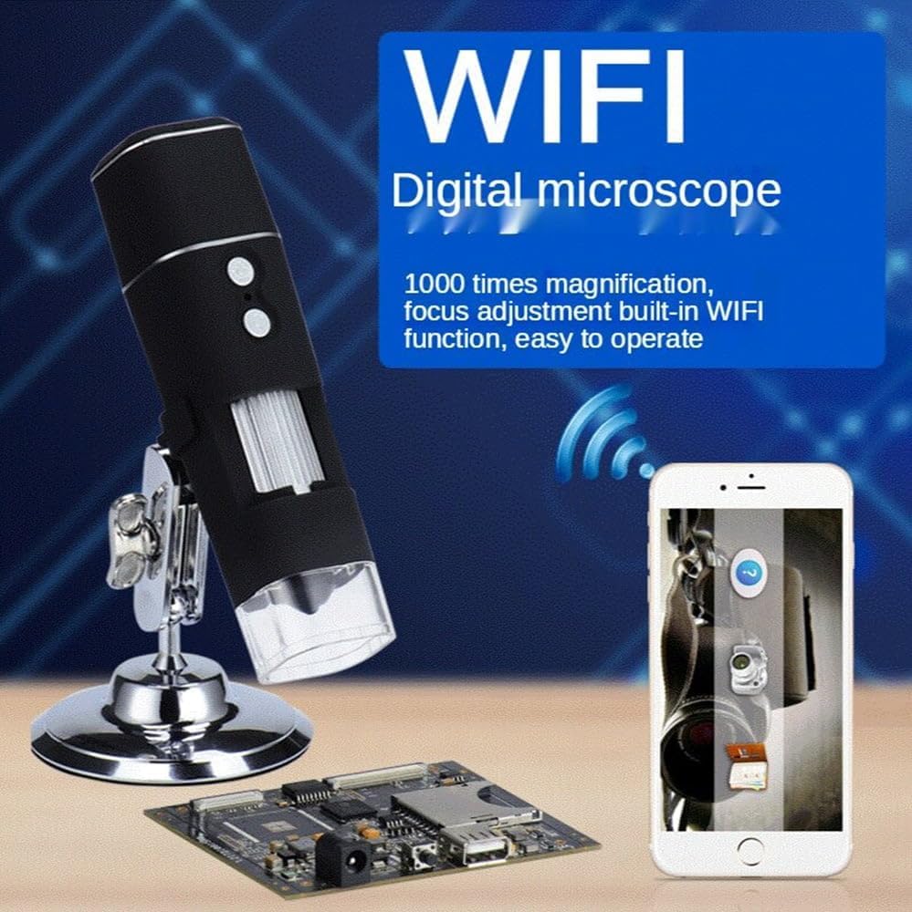 1000X WiFi USB Digital Microscope with 8 LED Adjustable Brightness & 2MP HD Camera