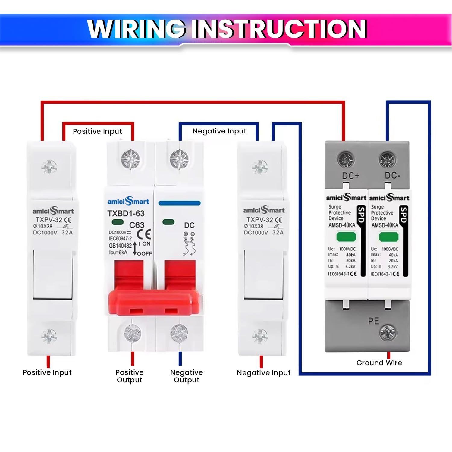 DC SPD Surge Protective Device 20KA 40KA Voltage Protector for Solar PV Systems