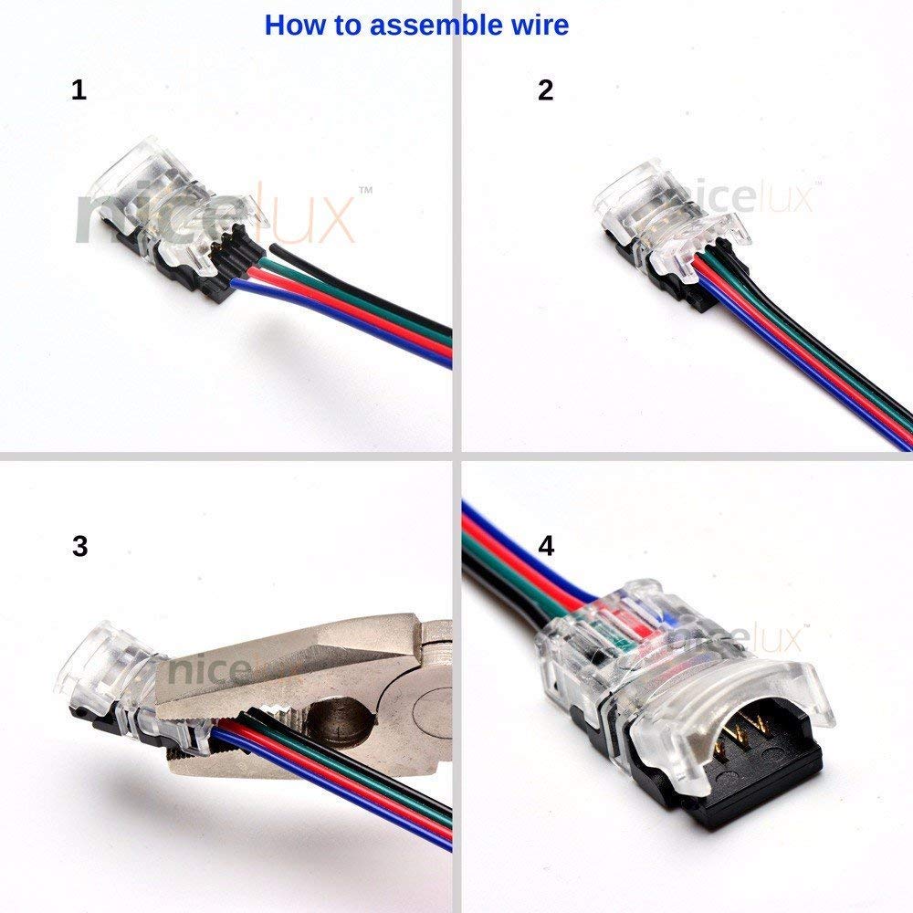 amiciTools LED Connector for 5050 5630 RGB LED Light Strip; Wire Connection Conductor (Clip Type) -4 Pieces