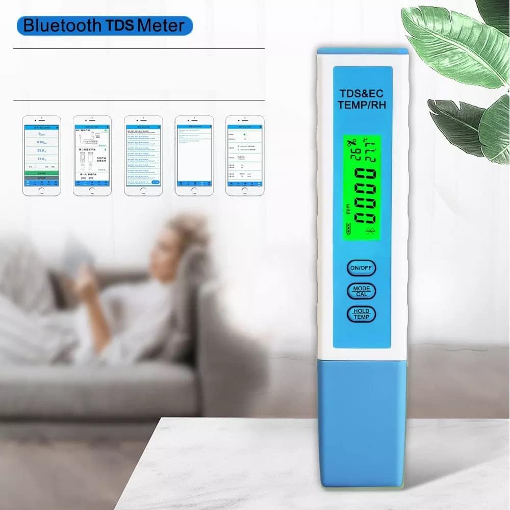 Bluetooth TDS Meter for Water Testing, 4 in 1- TDS, EC, RH, Temperature Meter-with App Monitoring amiciKart