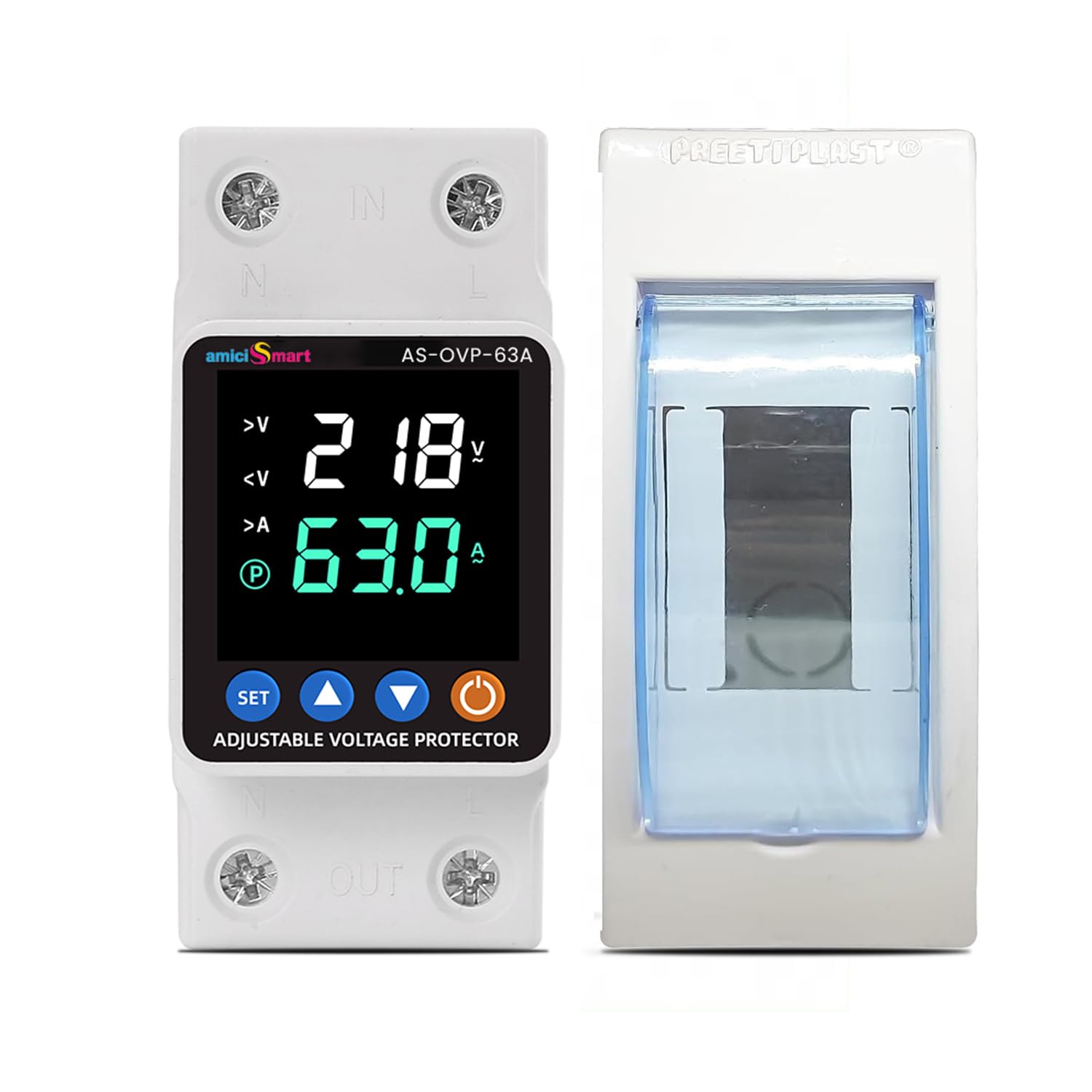 Automatic Over/Under Voltage and Overload Protection Device 63A DIN-Rail with LED Display