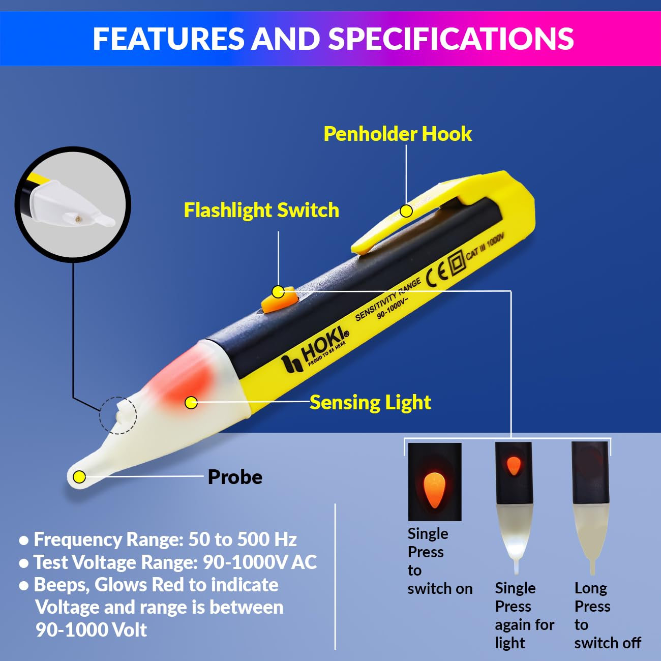 Touchless Voltage Detector Tester Pen AC 90~1000V With 2 AAA Battery, Electrical Testers and Electrical Tape (1) amiciKart