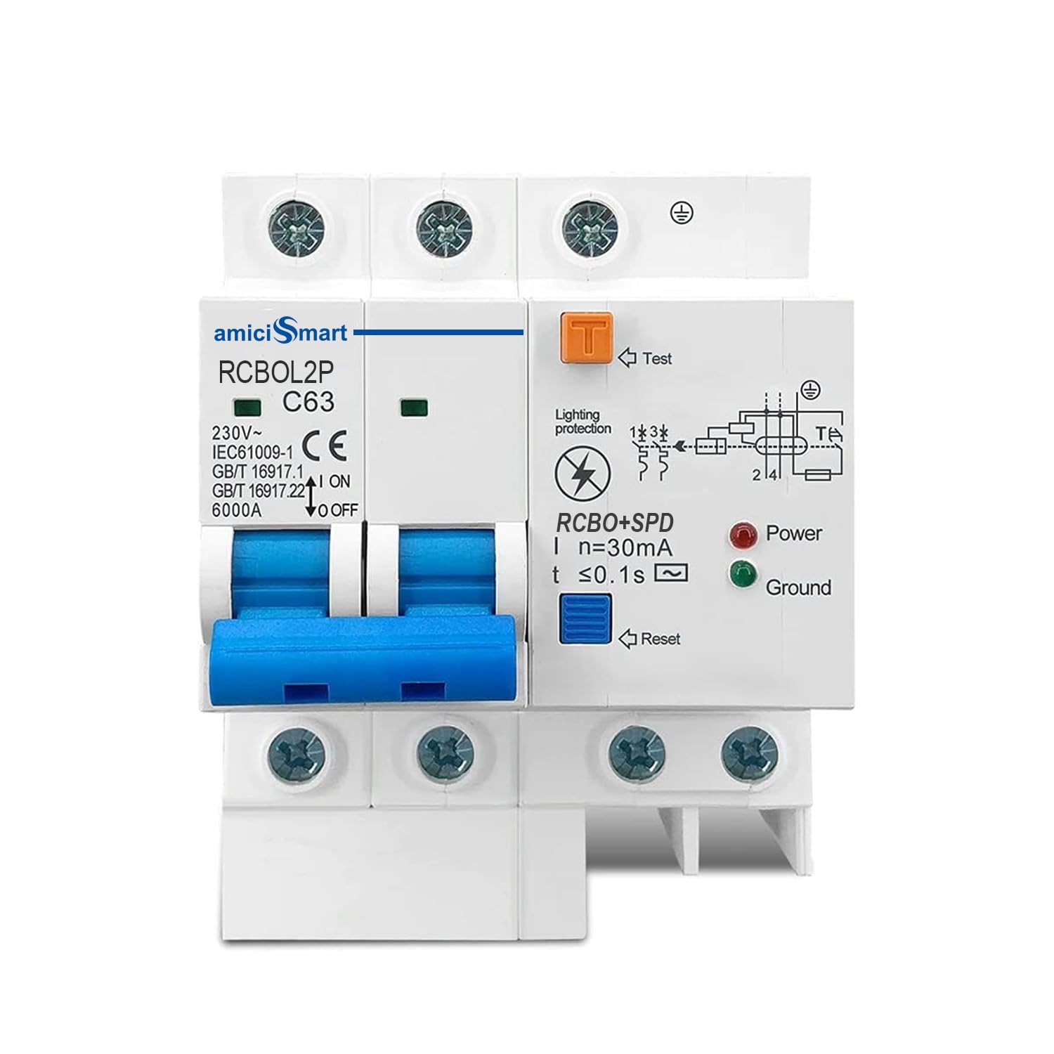 63A Single Phase Circuit Breaker with Leakage & Lightning Protection amiciKart c0tmiz-hs.myshopify.com