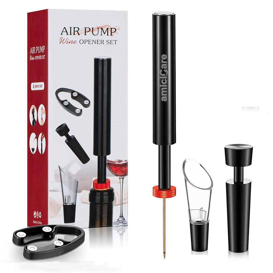Wine Bottle Opener, Air Pressure Cork Opener with Foil Cutter, Wine Pourer and Vacuum Bottle Sealer