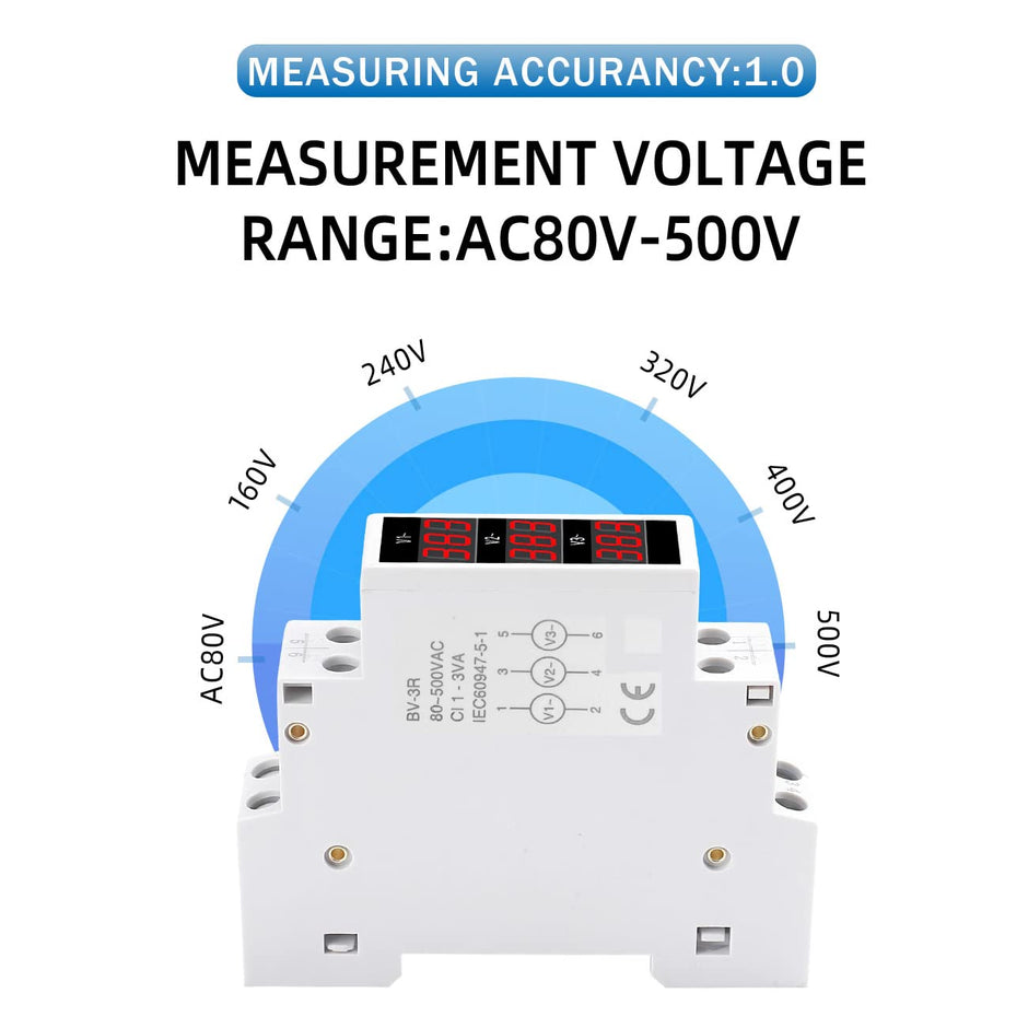 amiciSense 3-Phase Voltage Meter, AC 80~500V Mini Voltage Tester with 3 LED Display & 1.8cm Wide Only