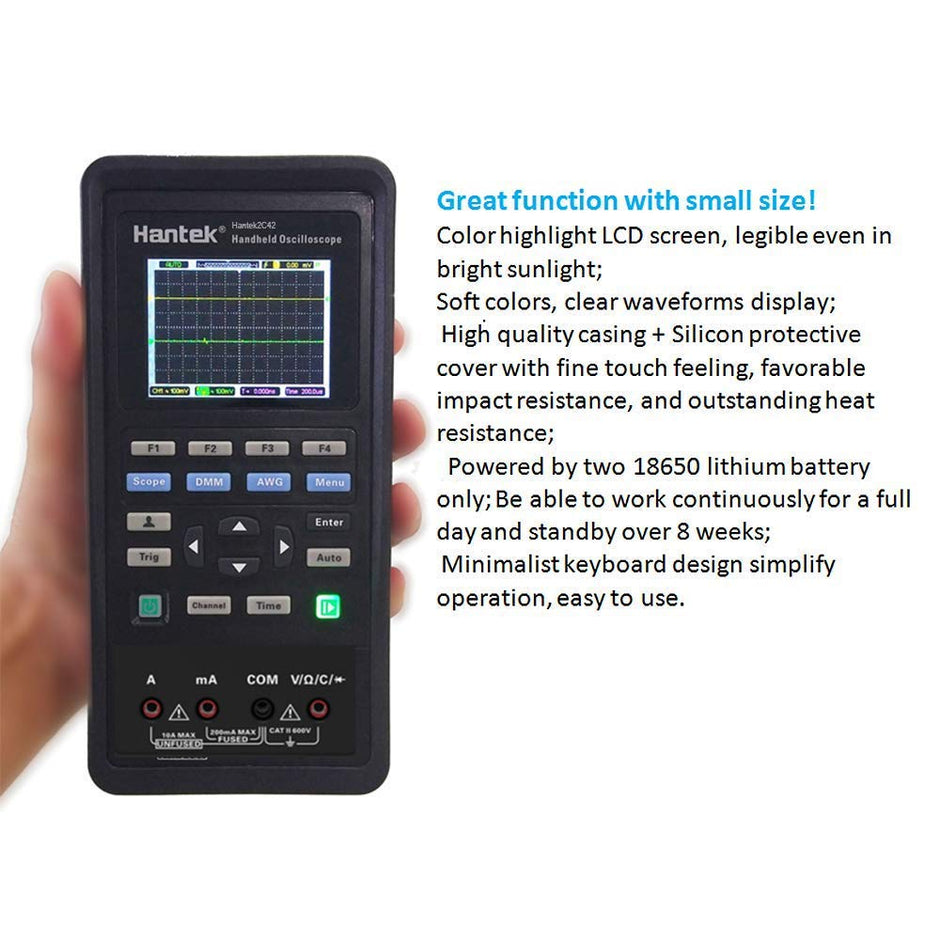 Hantek Dual Channel Oscilloscope Multimeter USB Portable 40Mhz Tester Kit (Hantek 2C42), Battery Powered amiciKart