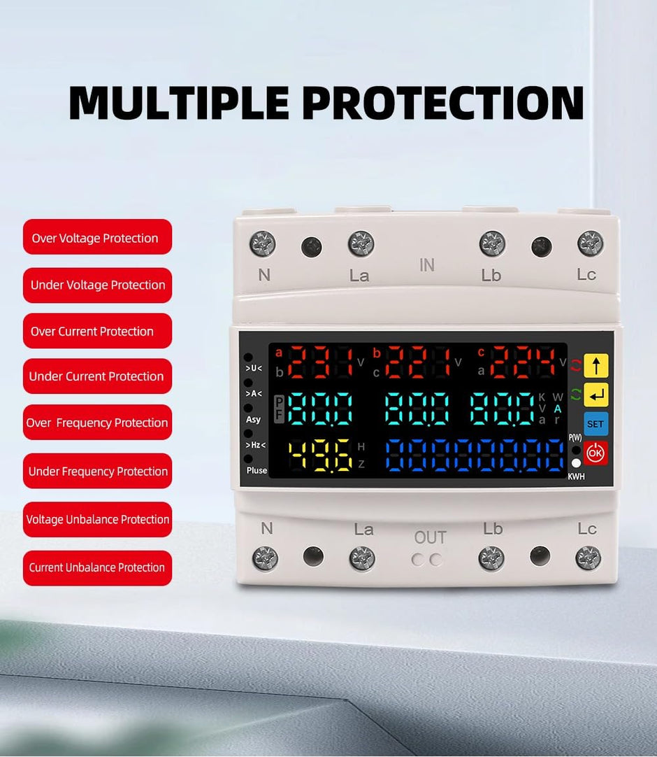3-Phase Energy Meter 80A – Auto-Reconnect, Over/Under Voltage & Current Protection with LCD Display amiciKart c0tmiz-hs.myshopify.com