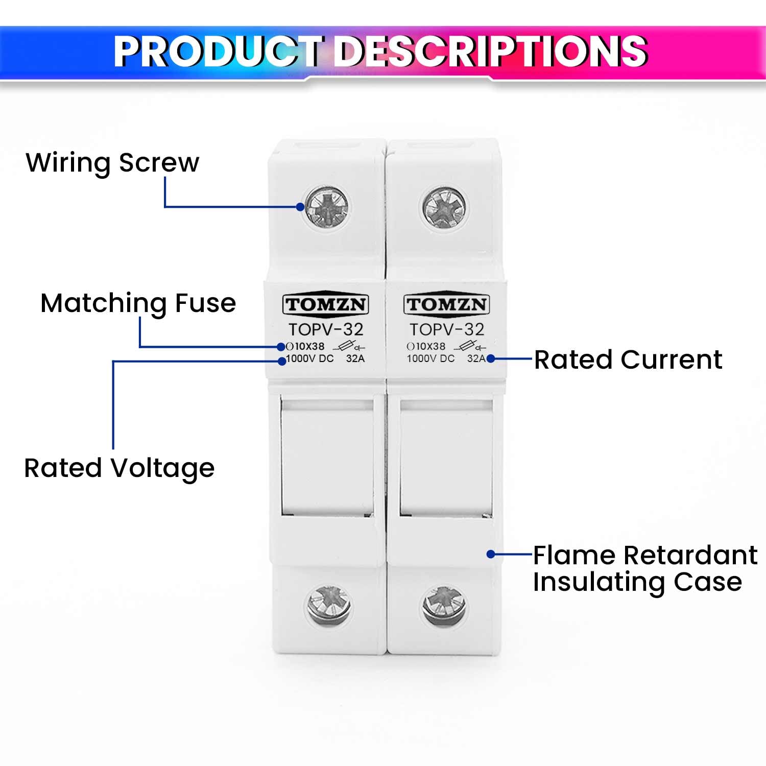 PV Fuse for Solar System Protection DC 1000V (2Pole 10A),(2Pole 20A),(2Pole 30A)
